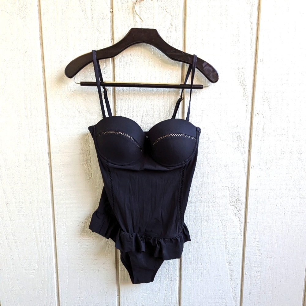 Tory Burch Black One-Piece Swimsuit with Ruffle Hem
